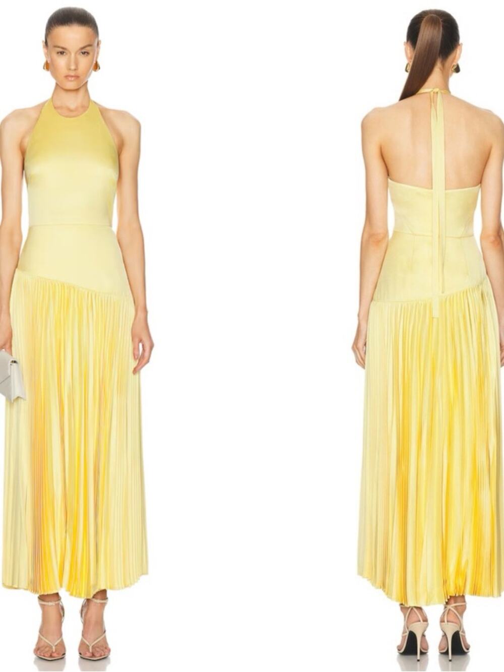 ALEXIS Saab Pleated Drop Waist Yellow Maxi Dress Size XL